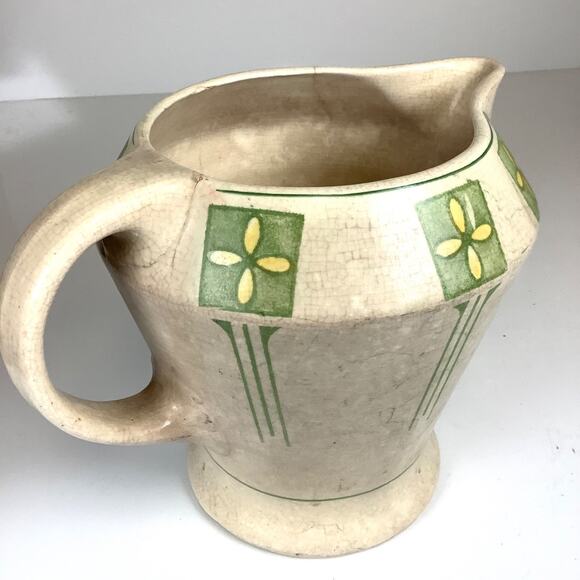 Vtg Roseville Pottery Creamware Art Deco Lemonade Pitcher Cream & Green READ - Picture 2 of 12